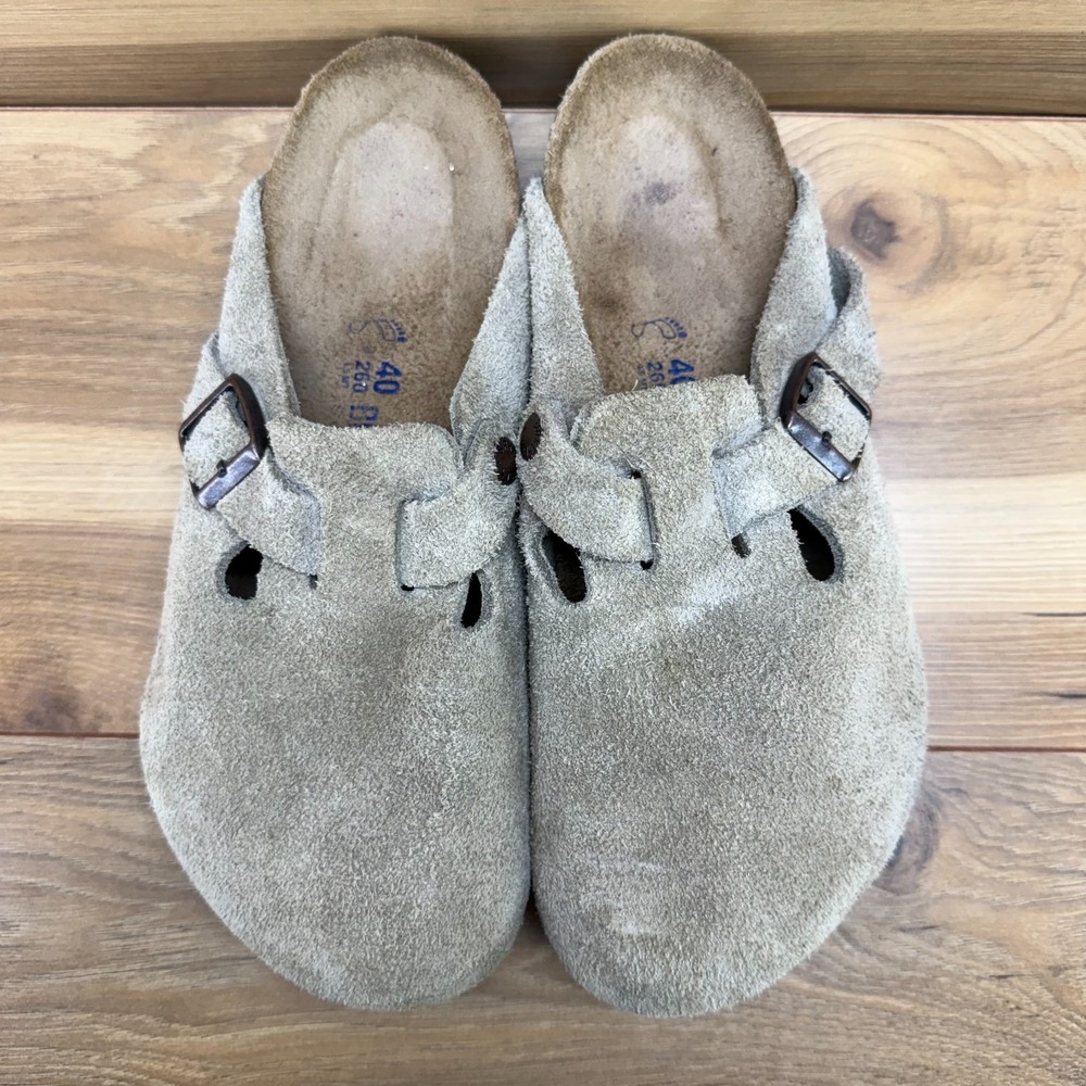 Birkenstock Boston Clog Sand Womens 9 W EU 40 Suede Soft Footbed Minimalist
